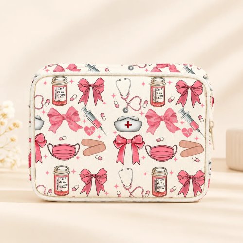 Cute Pink Bow Medicine Bag – Large Capacity First Aid Organizer Case for Women, Nurses, Travel, Home, School & Emergency