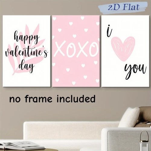 3-delige set Valentijnsdag canvas wanddecoratie, modern frameloos, voor woonkamer en slaapkamer