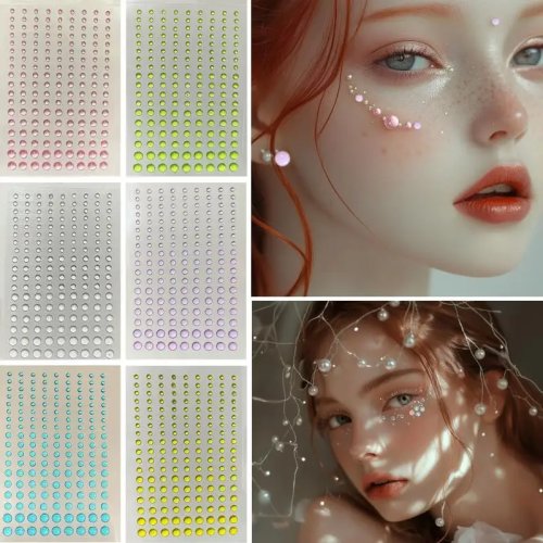 3/4/5/6mm 3D Rhinestone Eye & Face Temporary Tattoo Stickers, Self-Adhesive Clear Water Drop Body Art for Festival and Stage