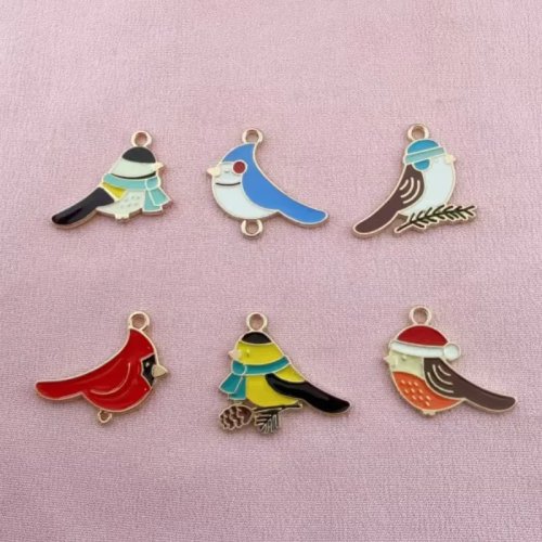10pcs Liontin Burung Kartun Gelang Gantungan Kunci DIY Aksesori Perhiasan Alloy Drip Oil Emas Pasir