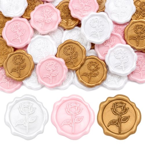 Autocollants Cachet de Cire 3D Vintage Rose Florale, 20 Pièces Autocollants Fleur Rose Perle pour Faire-Part de Mariage et Enveloppes