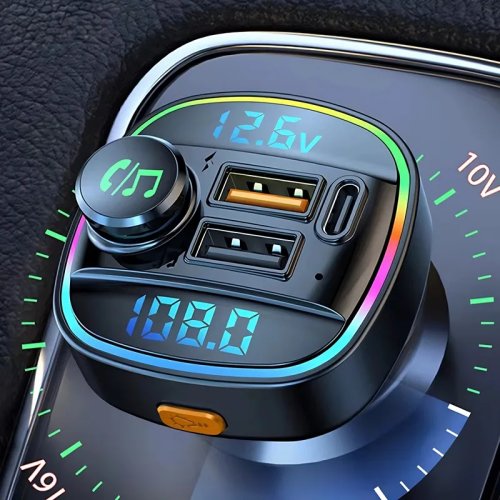 Transmisor FM Bluetooth 5.0 para Auto, Modulador de Radio Manos Libres con Reproductor MP3 y Cargador Rápido USB 22.5W