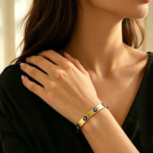 Pulsera turca de lujo con ojo y gotas azules para mujer y hombre, acero inoxidable, joyería vintage