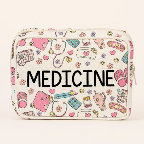 Bolsa de medicamentos floral y bonita, organizador de primeros auxilios con cremallera y gran capacidad para mujer, viaje, hogar, colegio, camping y emergencias