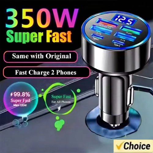 350W Car Charger, USB-C PD & QC3.0 Fast Charging Adapter for iPhone Samsung Huawei Xiaomi