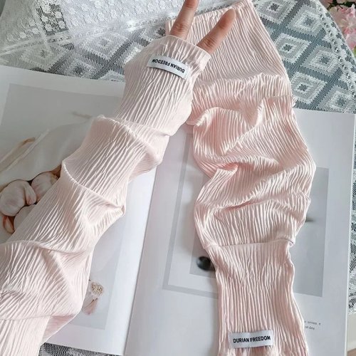 Sarung Lengan Ice Silk Anti UV Warna Solid Model Korea untuk Berkendara dan Bersepeda, Pelindung Sinar Matahari Musim Panas