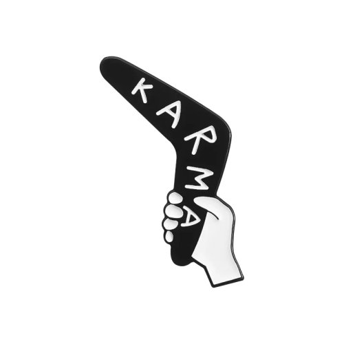 KARMA Boomerang Enamel Pin Brooch - Punk Gothic Lapel Badge for Backpack, Jewelry Gift for Friends