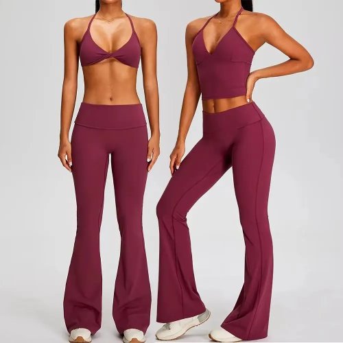 Ensemble de yoga 2 pièces femme – brassière twist et legging flare taille haute, survêtement de sport pour salle et running