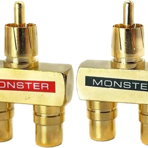 RCA 3-Way Audio Adapter, 2 Female to 1 Male, Copper Plated, Rotating Connector for AV Audio Distributor