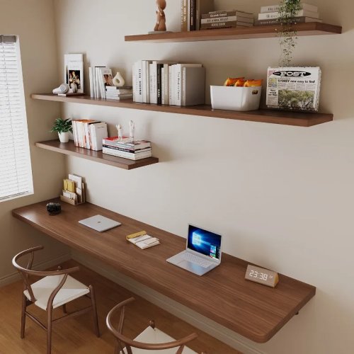 Bàn làm việc treo tường bằng gỗ tự nhiên hiện đại, thiết kế Bắc Âu, đơn giản, dùng cho phòng học/phòng ngủ, bàn máy tính, nội thất