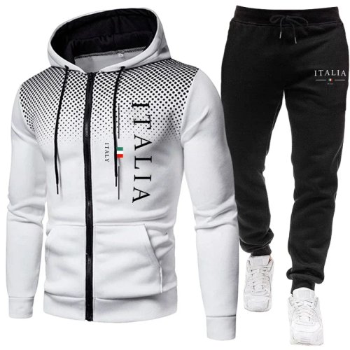 Heren sportpak met capuchon en rits voor winter-lente, met sportbroek - Urban casual sportstijl voor dagelijkse training