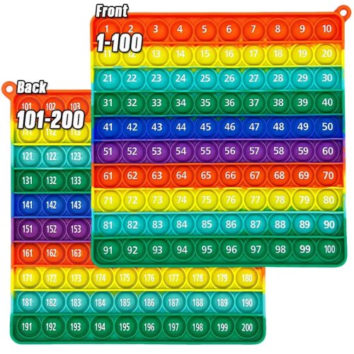Rainbow Math Fidget Toy - 1-200 Counting Push Bubble Board, Silicone Educational Game for Preschool Kids