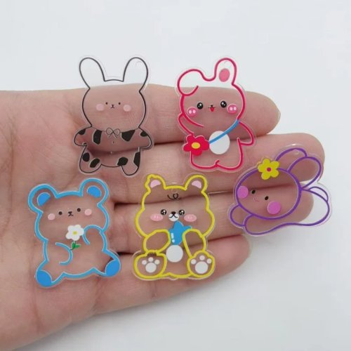 10 pièces Pendentifs en Acrylique Transparent Animaux de Dessin Animé - Ourson Lapin pour DIY Boucles d'Oreilles Sac Porte-Clés Collier