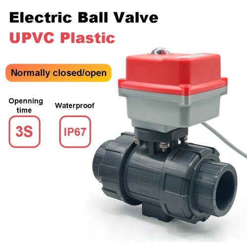 Válvula de bola eléctrica UPVC 220V 2 vías, válvula de agua NC/NO, resistente a la corrosión, 1/2'' 3/4'' 1'' 2''