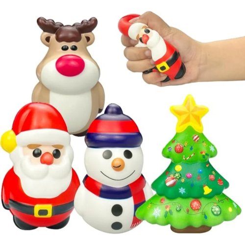 4Pcs PU Slow Rebound Squishy Toys - Santa Claus & Reindeer Stress Relief Squeeze Dolls, Christmas Decor, Creative Holiday Gift