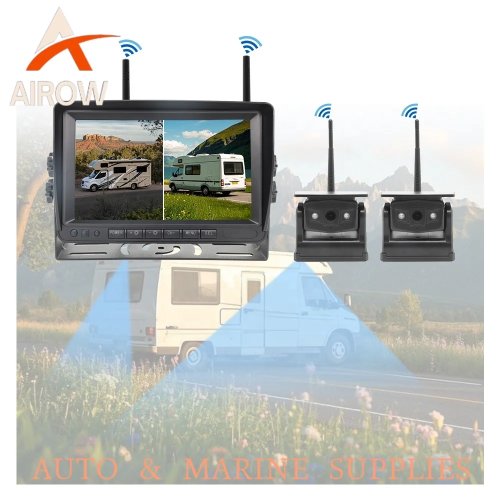 Hệ thống camera lùi không dây AIROW cho xe tải xe RV xe nâng - Bộ kit năng lượng mặt trời nam châm BSD với màn hình AHD
