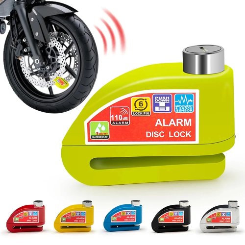 モーターサイクル・自転車用 アラームディスクロック、アルミ合金、盗難防止、リマインダーロープと収納バッグ付き