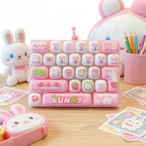 ของเล่นฟิดเจ็ต Keycap Clicker 26 ปุ่ม – คีย์บอร์ดขนาดเล็กคลายเครียด พวงกุญแจการ์ตูนพกพา ของขวัญ