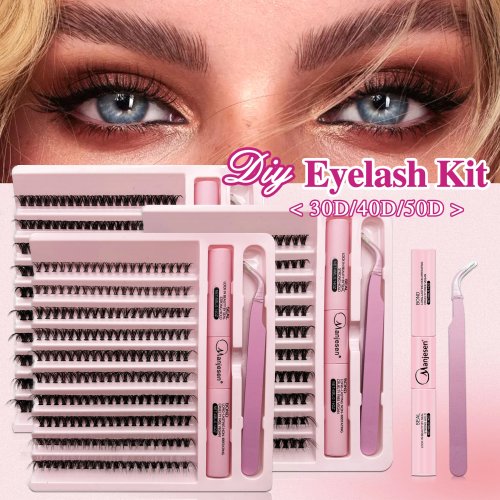 LASHVNNA Lash Clusters Kit with Waterproof Strong Hold – DIY Eyelash Extension Kit with Bond, Seal, and Tweezers