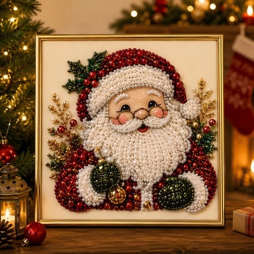 Kit de Pintura de Diamantes com Pérolas de Pai Natal, Pintura à Mão DIY, Quadro Decorativo de Natal, Presente Festivo