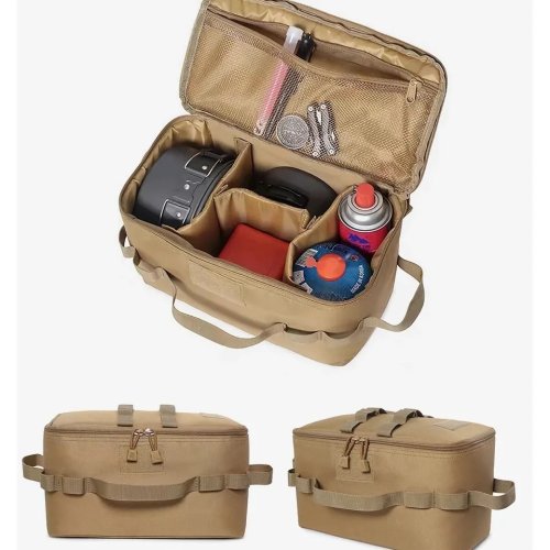 Large Capacity Outdoor Camping Storage Bag - Ground Nail Tool Bag with Picnic Cookware Utensils Kit & Gas Canister Organizer