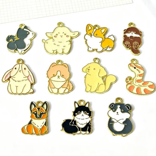 10pcs Dijes de Animalitos de Aleación con Esmalte - Gatito, Cachorro, Conejito para DIY Collar, Pulsera, Aretes, Cadena para Celular