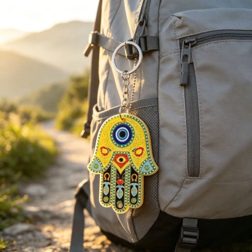 1pc Llavero Mano de Hamsa Ojo Turco, Decoración Mochila, Colgante Espejo Retrovisor Coche