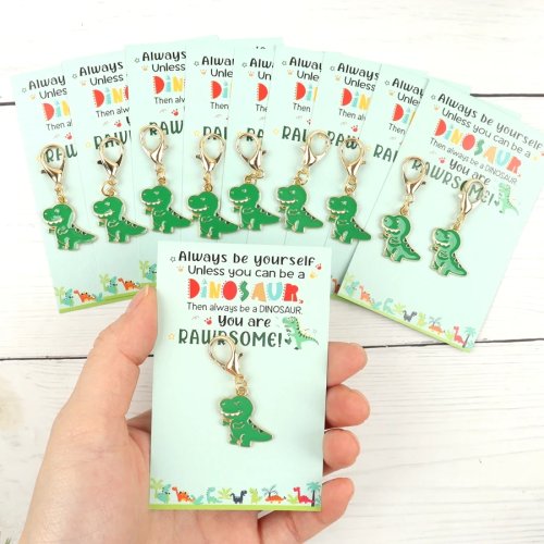 5/10 Stück Niedliche Dinosaurier-Schlüsselanhänger mit aufmunternder Dinosaurier-Grußkarte, ideal als Geschenk für Familie, Freunde & Dino-Fans, lustige Schlüsselanhänger