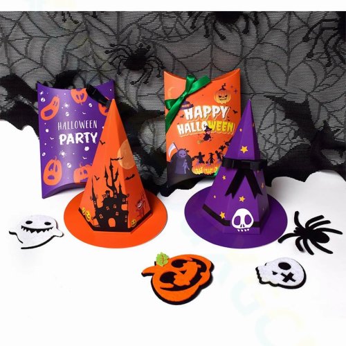 Halloween Pirate Party Favor Boxes - Witch Hat Candy Biscuit Paper Packaging Boxes, Trick or Treat Party Supplies Decoration