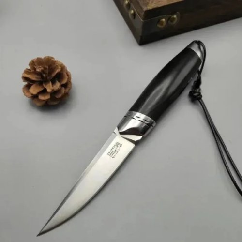 Pisau Survival EDC Gaya Nordik, Baja M390, Gagang Kayu Ebony