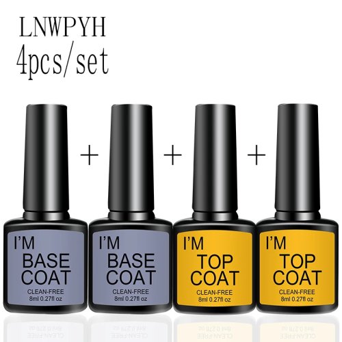 4-Piece Clear Gel Base & Top Coat Kit, Semi-Permanent LED UV Soak Off Nail Polish Set