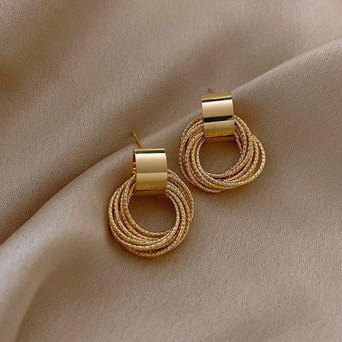 925シルバー ゴールドカラー 複数の小さな円形ピアス 女性用 - 韓国トレンドジュエリー
