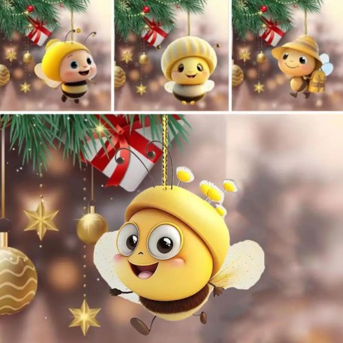 Bee Decorative Pendant Acrylic Car Hanging Ornament, Cute Vivid Color Christmas Tree Charm