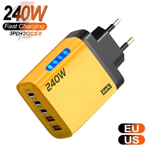 240W USB C Fast Charger, QC 3.0 & PD Wall Adapter for iPhone Samsung Xiaomi