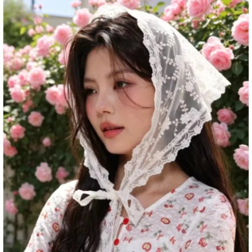 Retro Dreieck Kopftuch aus Spitze, Y2K bestickter Blumenschal, Häkel-Haarband, Bandana für Damen und Mädchen