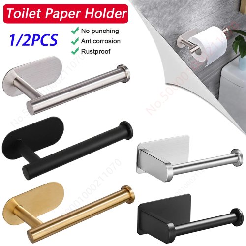 Portarrollos de papel de baño adhesivo, sin taladro, 1-2 piezas, porta toallas de papel para cocina, para baño y cocina