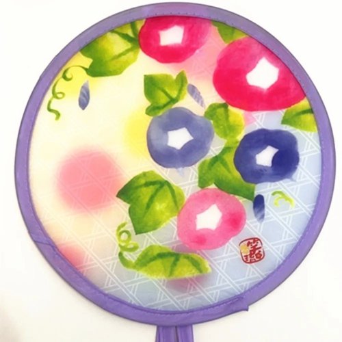 Japanese Style Folding Fan, Mini Nylon Handheld Fan with Colorful Flower Pattern, Round Decorative Fan for Summer