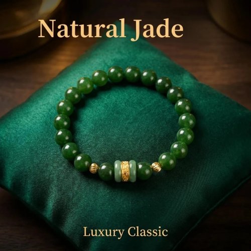 Gelang Giok Hijau Alami Hetian - Gelang Tangan Jasper Nephrite Asli, Manik-manik, Ukiran Batu Permata, Hadiah Mewah untuk Wanita