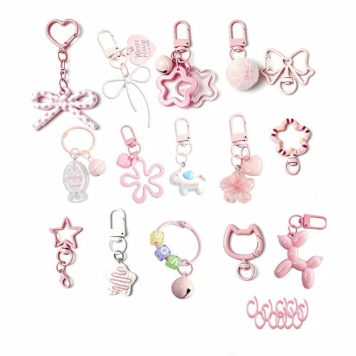 15 Stück Rosa Bügelperlen Anhänger, Süße Schlüsselanhänger für Schlüssel, Taschen, Rucksäcke, DIY Geschenk Accessoires für Damen
