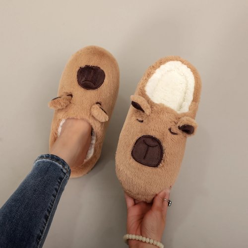 Brown Plush Capybara Slippers - Fuzzy Animal Slippers for Men and Women, Soft Sole, Non-Slip, Warm Indoor Footwear, Lightweight and Quiet, Perfect Gift