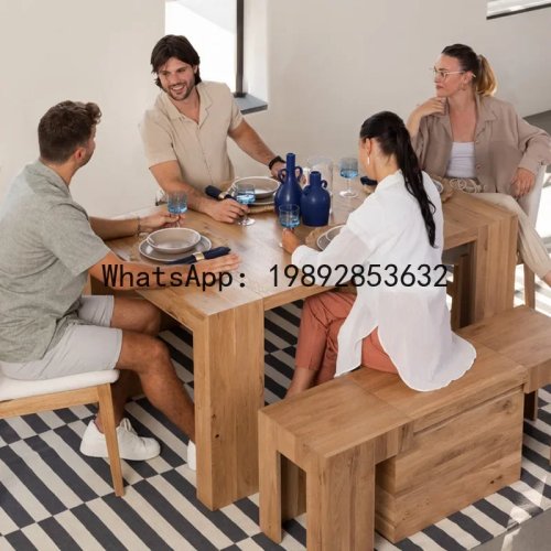 H5.15 Bàn ăn mở rộng - gỗ tự nhiên, gấp gọn, đa năng kèm ghế cho gia đình