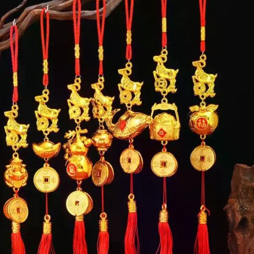 2027 Year of the Goat Chinese New Year Decoration, Cute Red Tassel Lucky Hanging Ornament for Office Desk, New Year Gift