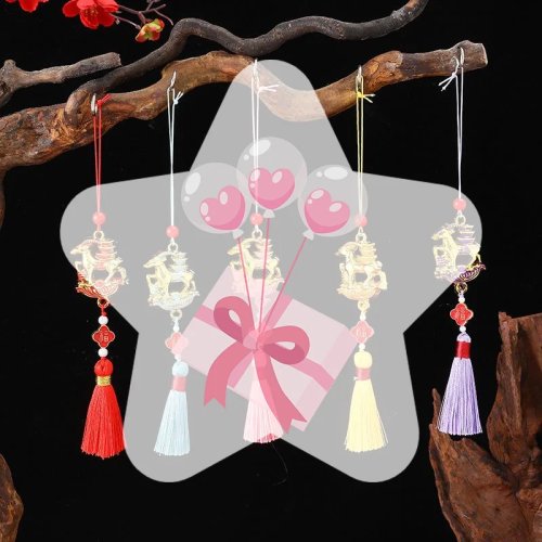 1 Pièce Suspension Décorative Chèvre Nouvel An Chinois 2027, Motif Doré Porte-Bonheur avec Glands Rouges, Décor Mural pour le Festival du Printemps