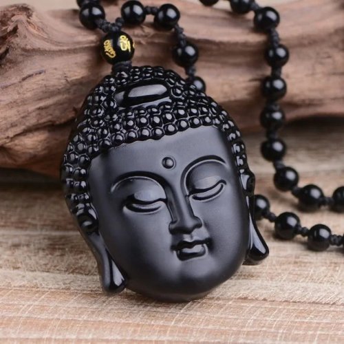 Collar con Dije de Buda de Obsidiana – Amuleto Talismán Vintage Piedra Negra Joyería para Mujer