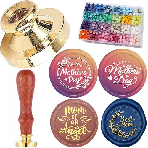 Bộ Con Dấu Sáp Chủ Đề Ngày của Mẹ, 24 Ngăn Hạt Sáp Niêm Phong, 4 Đầu Dấu cho Thiệp Mời Tiệc Cưới, Trang Trí