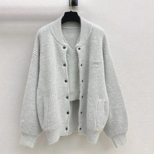 Conjunto de punto para mujer 2026 de alta calidad, estilo relajado, gris cáñamo claro
