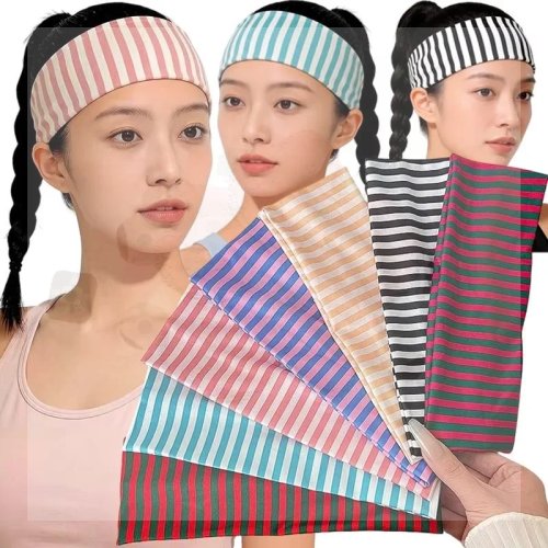 Strekbare brede gestreepte haarbanden, zweetabsorberend, zacht, huidvriendelijk, 6 kleuren, voor yoga, basketbal, wandelen en sport