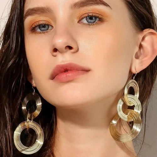 Pendientes largos de círculos multicapa para mujer - Pendientes vintage grandes dorados/plateados 2026