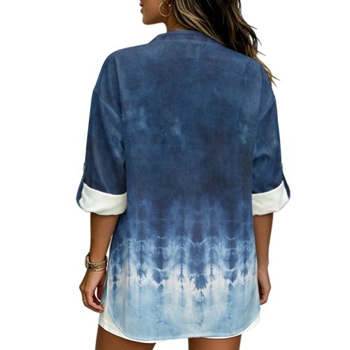 PENSTROLL Blusa Oversize Estilo Lino con Abertura Lateral, Casual Suelta para Resort, Tie Dye Azul