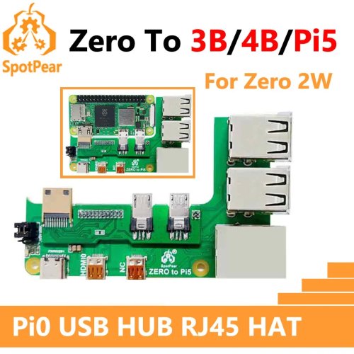 Raspberry Pi Zero 2 W to 3B/4B Interface Adapter, Zero to Pi3/Pi4/Pi5 USB HUB RJ45 HAT Expansion Board